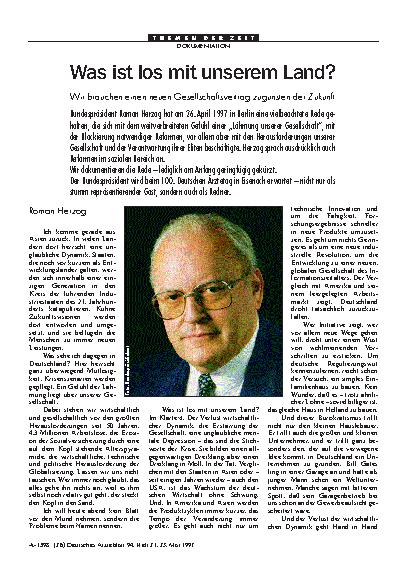 Vorschauseite 1: Was ist los mit unserem Land? Wir brauchen einen neuen Gesellschaftsvertrag zugunsten der Zukunft