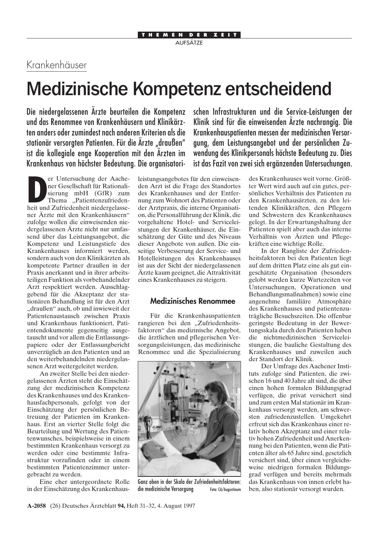 Vorschauseite 1: Krankenhäuser: Medizinische Kompetenz entscheidend