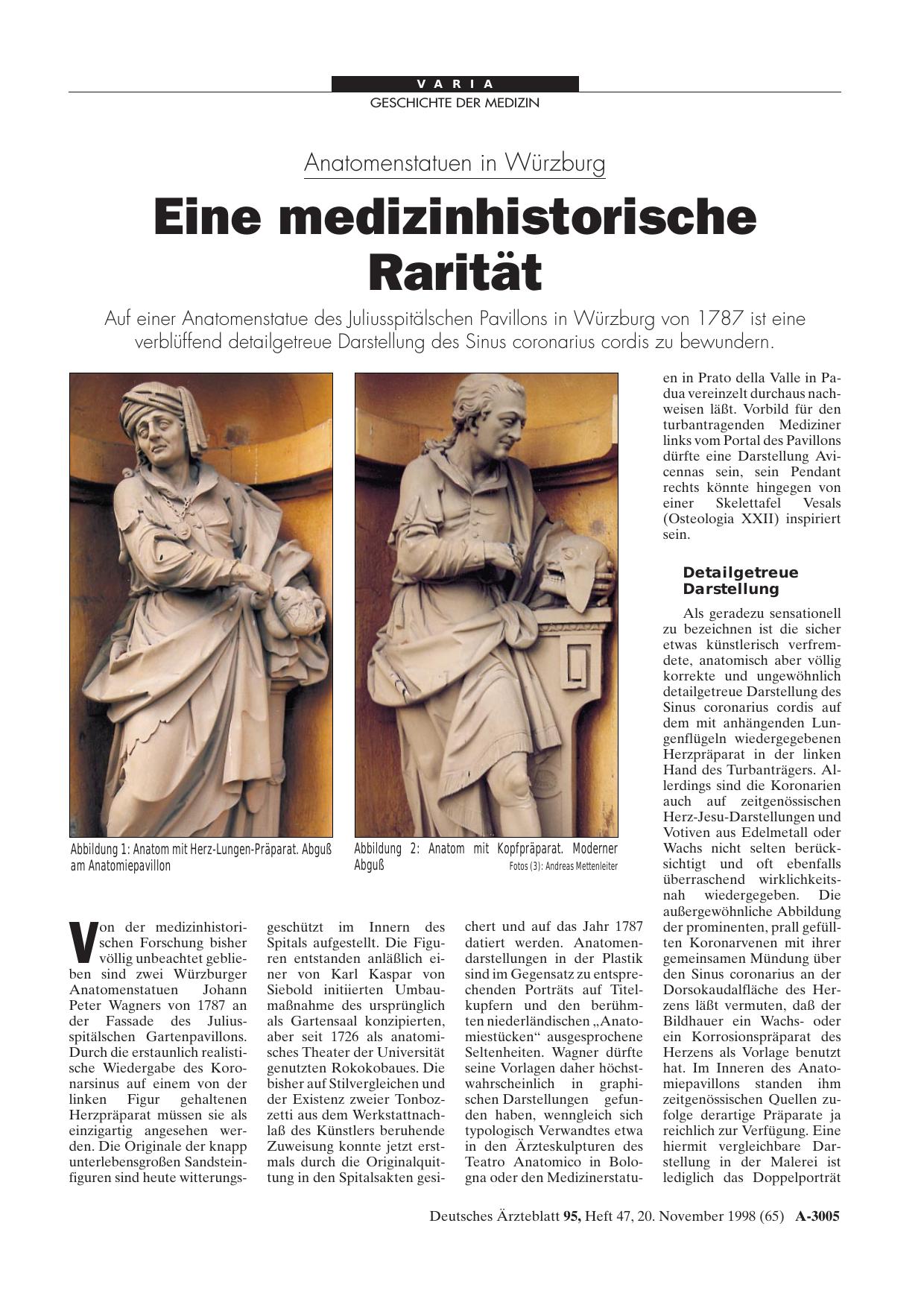 Vorschauseite 1: Anatomenstatuen in Würzburg: Eine medizinhistorische Rarität