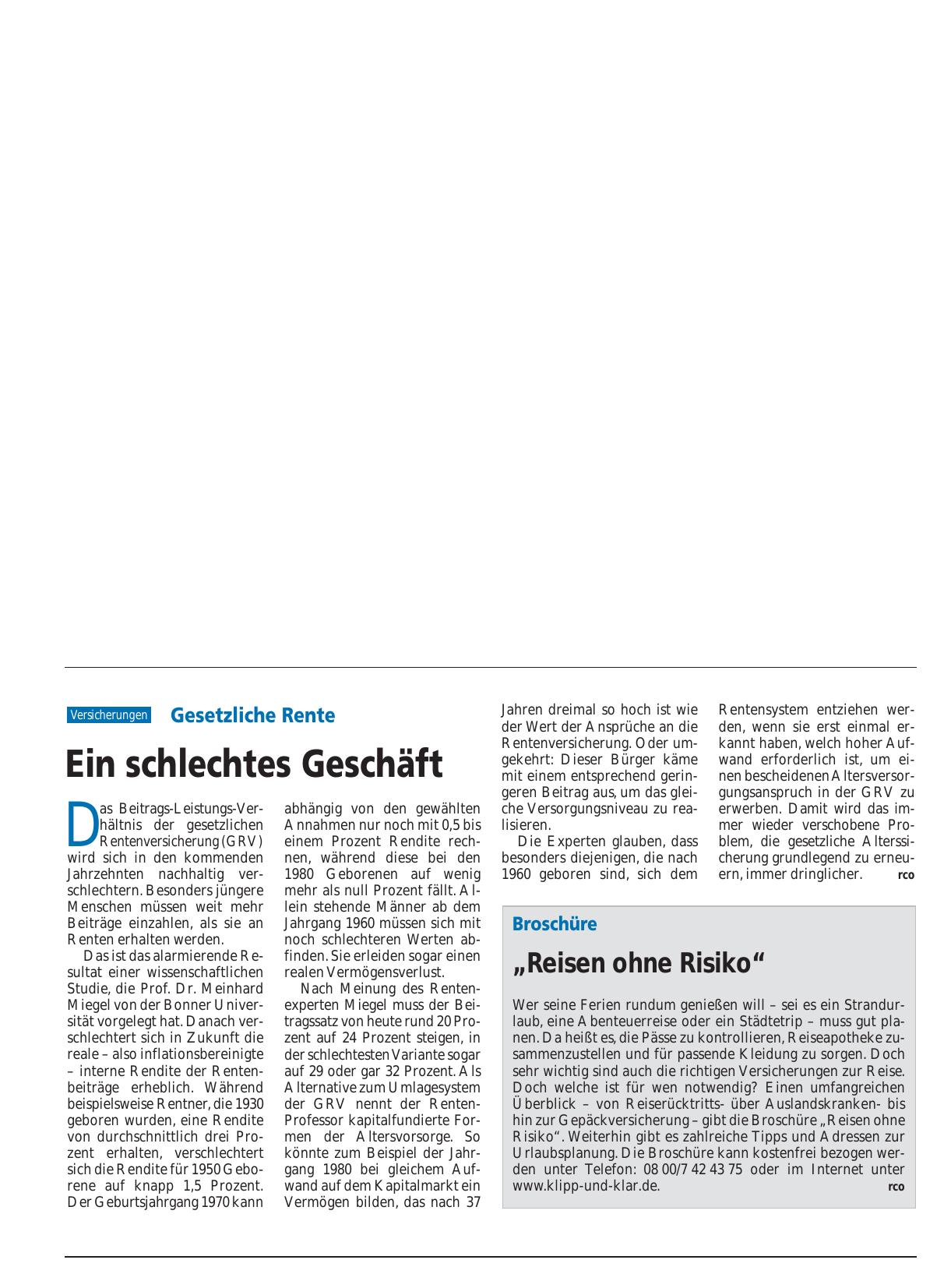 Vorschauseite 1: Broschüre: „Reisen ohne Risiko“