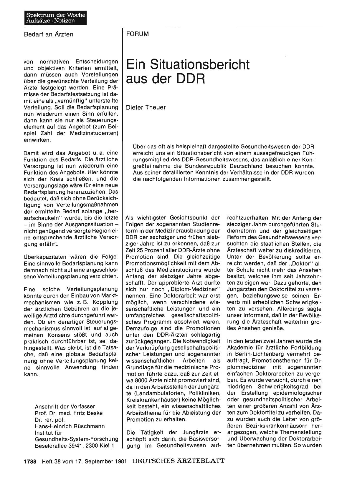 Vorschauseite 1: Ein Situationsbericht aus der DDR