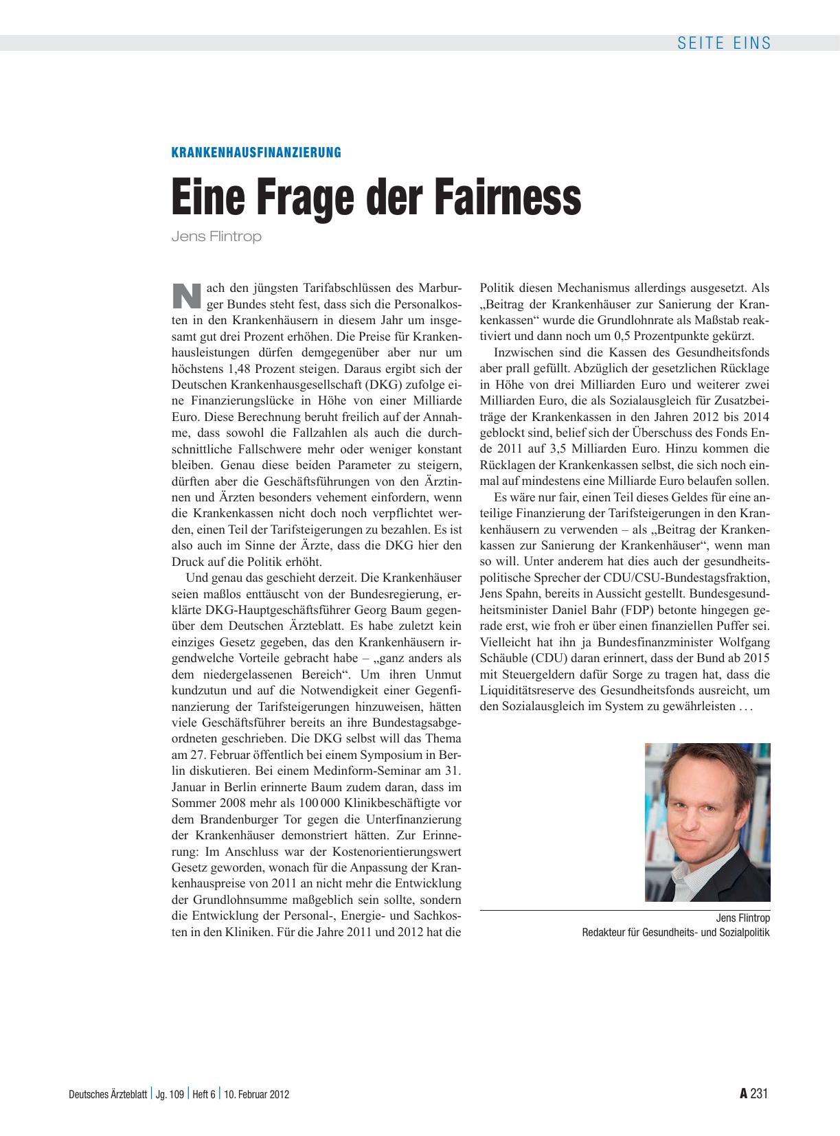 Vorschauseite 1: Krankenhausfinanzierung: Eine Frage der Fairness