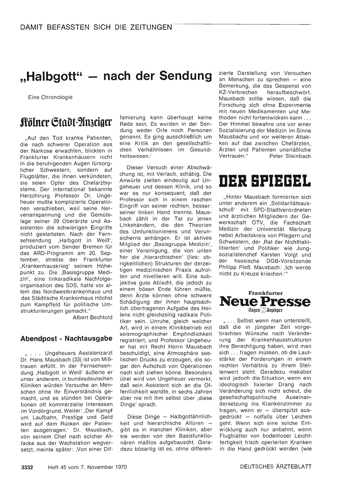 Vorschauseite 1: „Halbgott" nach der Sendung: Eine Chronologie