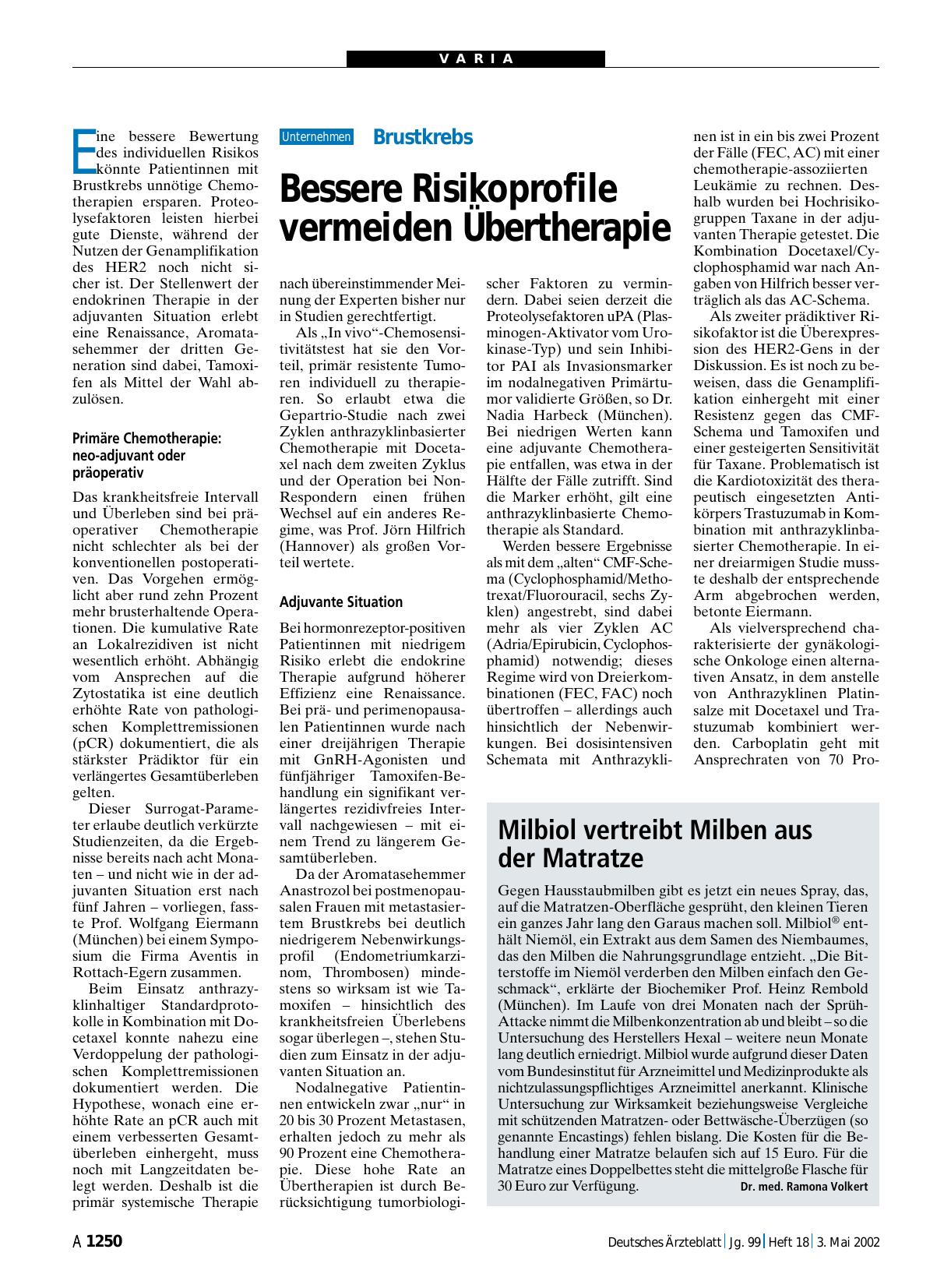 Vorschauseite 1: Brustkrebs: Bessere Risikoprofile vermeiden Übertherapie
