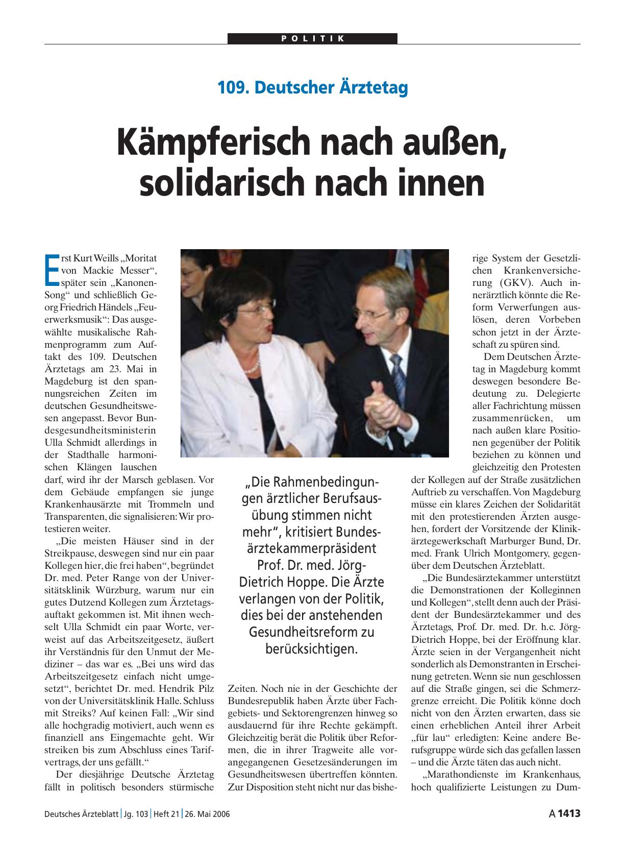 Vorschauseite 1: 109. Deutscher Ärztetag: Kämpferisch nach außen, solidarisch nach innen