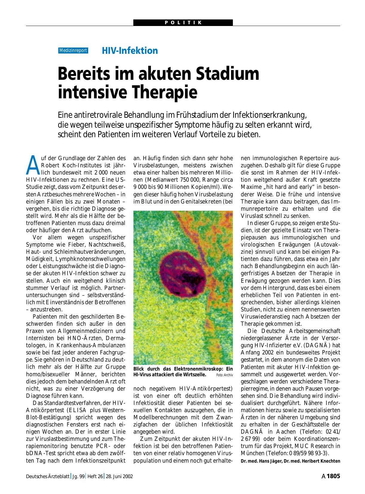 Vorschauseite 1: HIV-Infektion: Bereits im akuten Stadium intensive Therapie