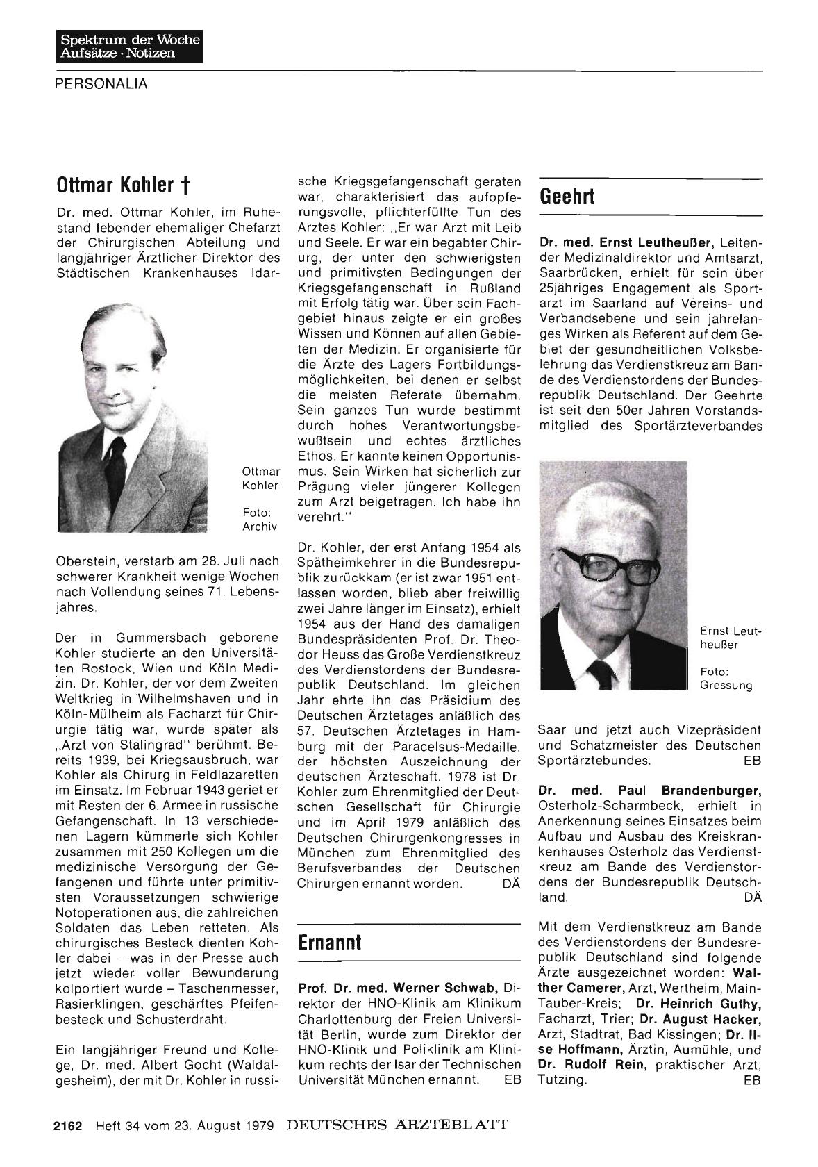 Vorschauseite 1: Ottmar Kohler �� †