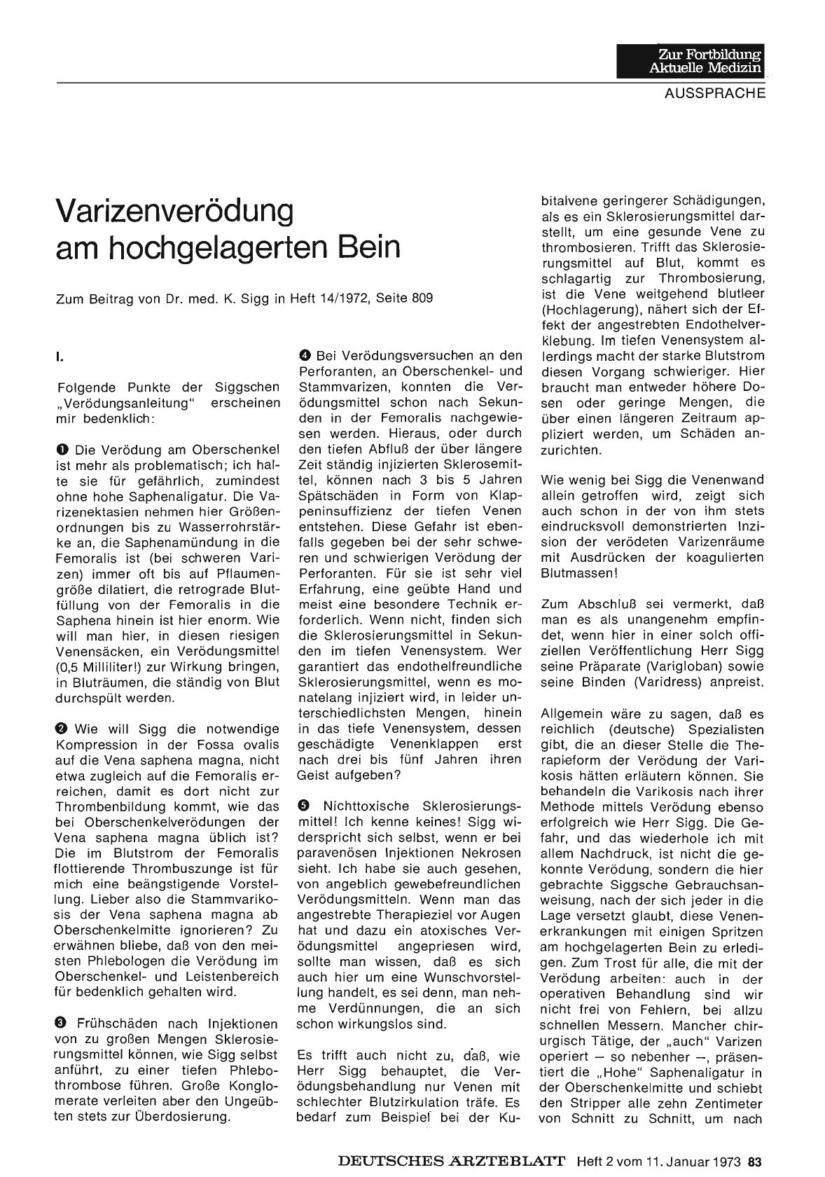 Vorschauseite 1: Varizenverödung am hochgelagerten Bein: I.