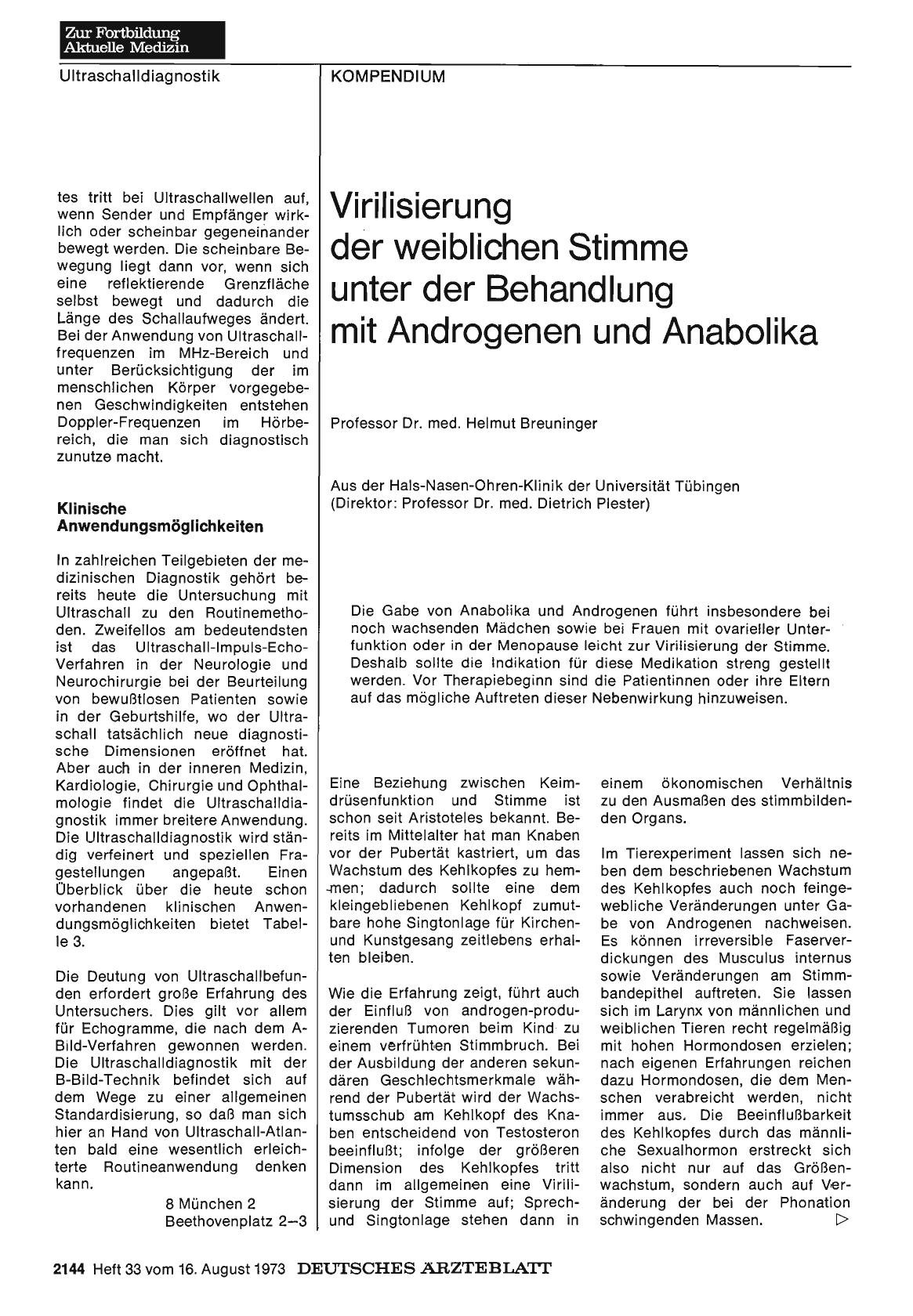 Vorschauseite 1: Virilisierung der weiblichen Stimme unter der Behandlung mit Androgenen und Anabolika