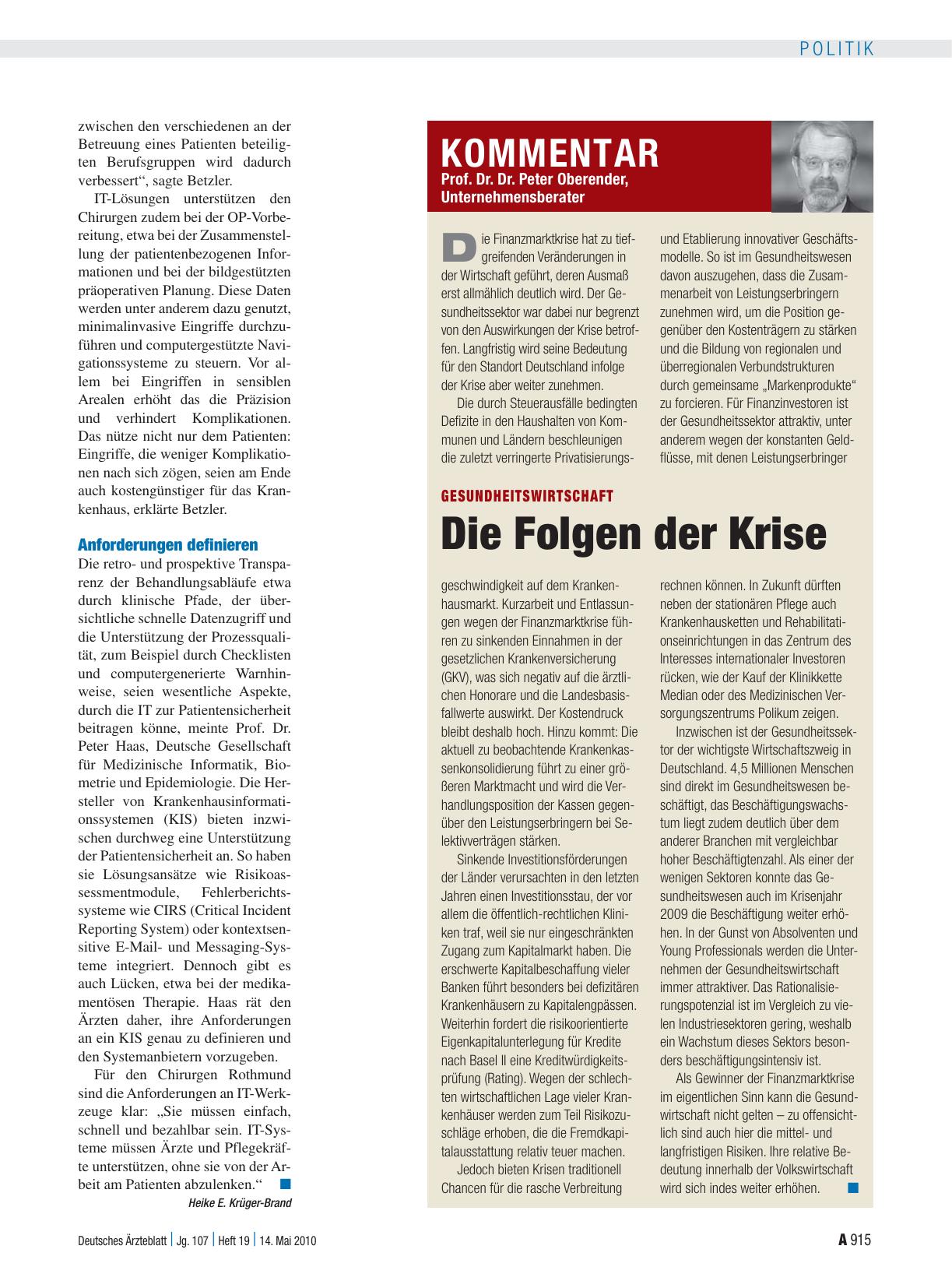 Vorschauseite 1: Gesundheitswirtschaft: Die Folgen der Krise