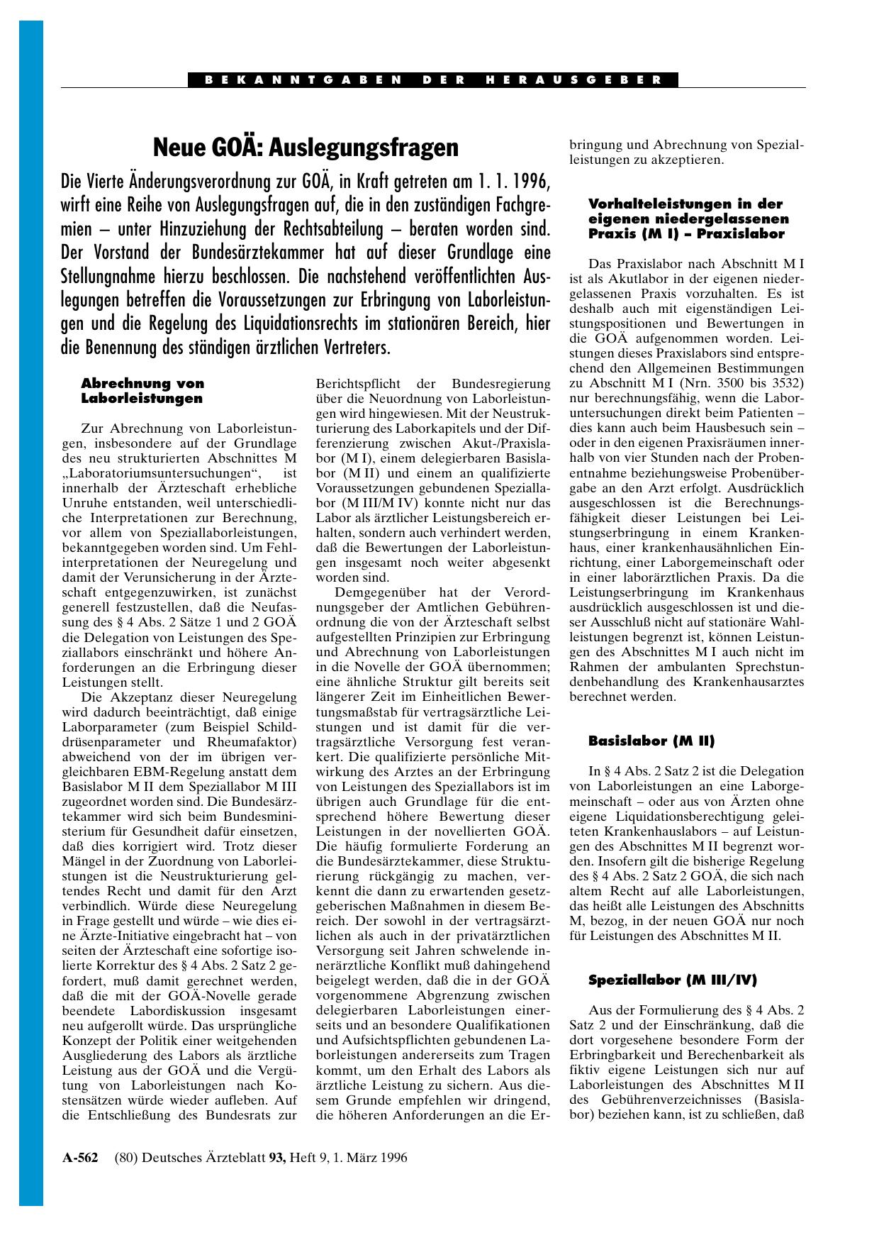 Vorschauseite 1: Neue GOÄ: Auslegungsfragen