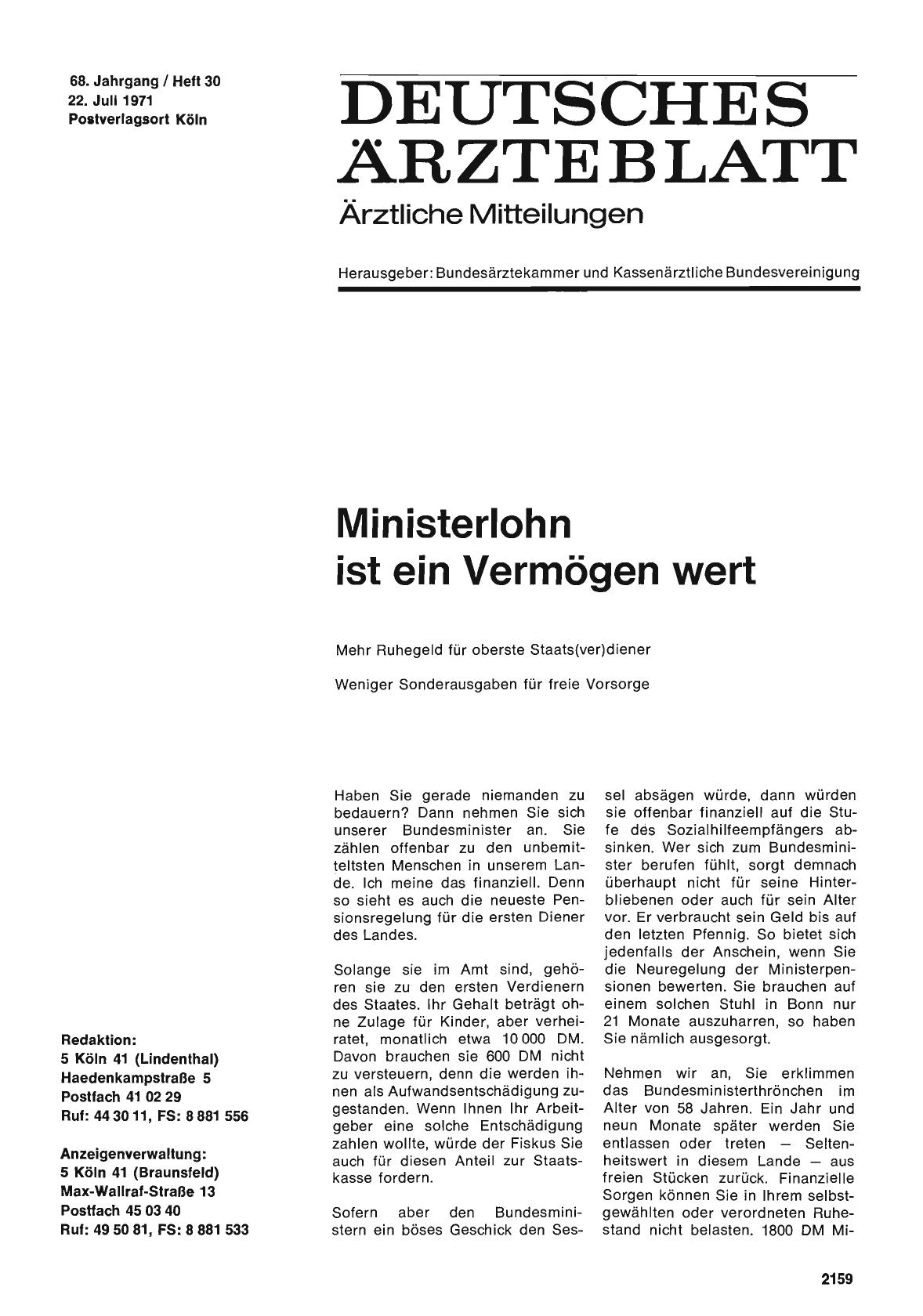 Vorschauseite 1: Ministerlohn ist ein Vermögen wert