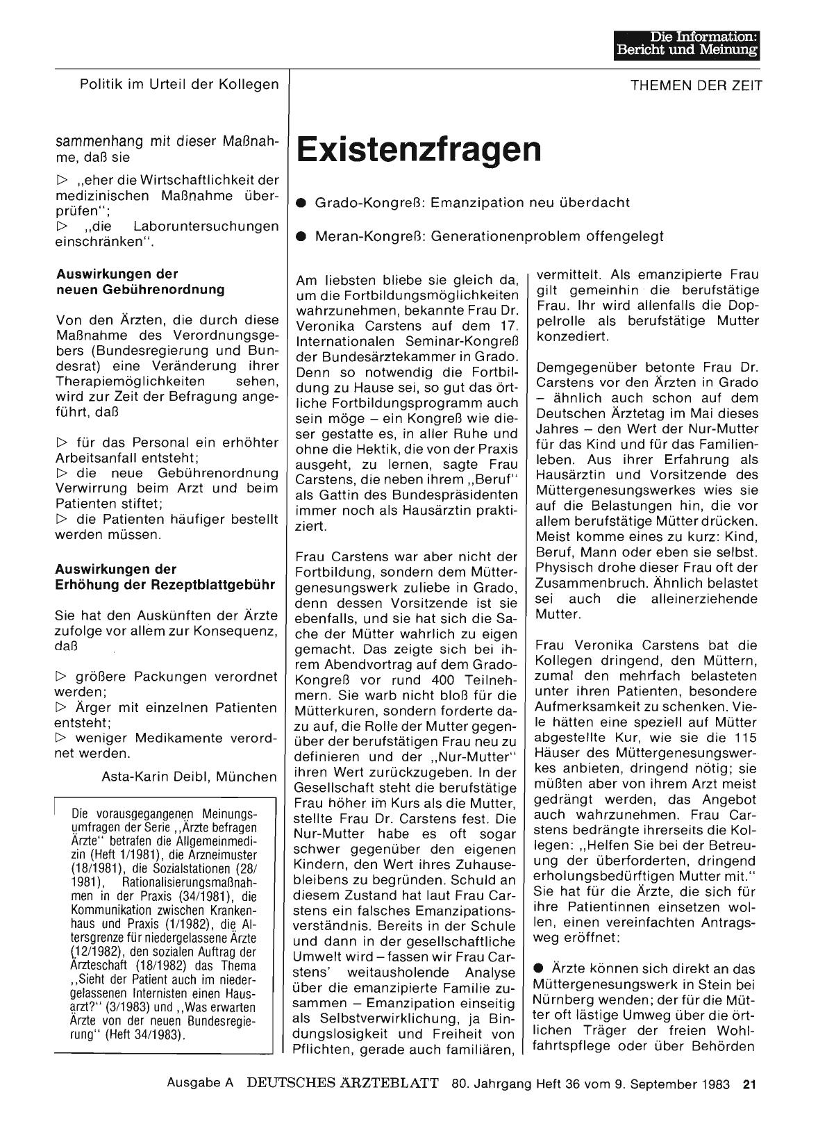 Vorschauseite 1: Existenzfragen: Grado-Kongreß: Emanzipation neu überdacht • Meran-Kongreß: Generationenproblem offengelegt