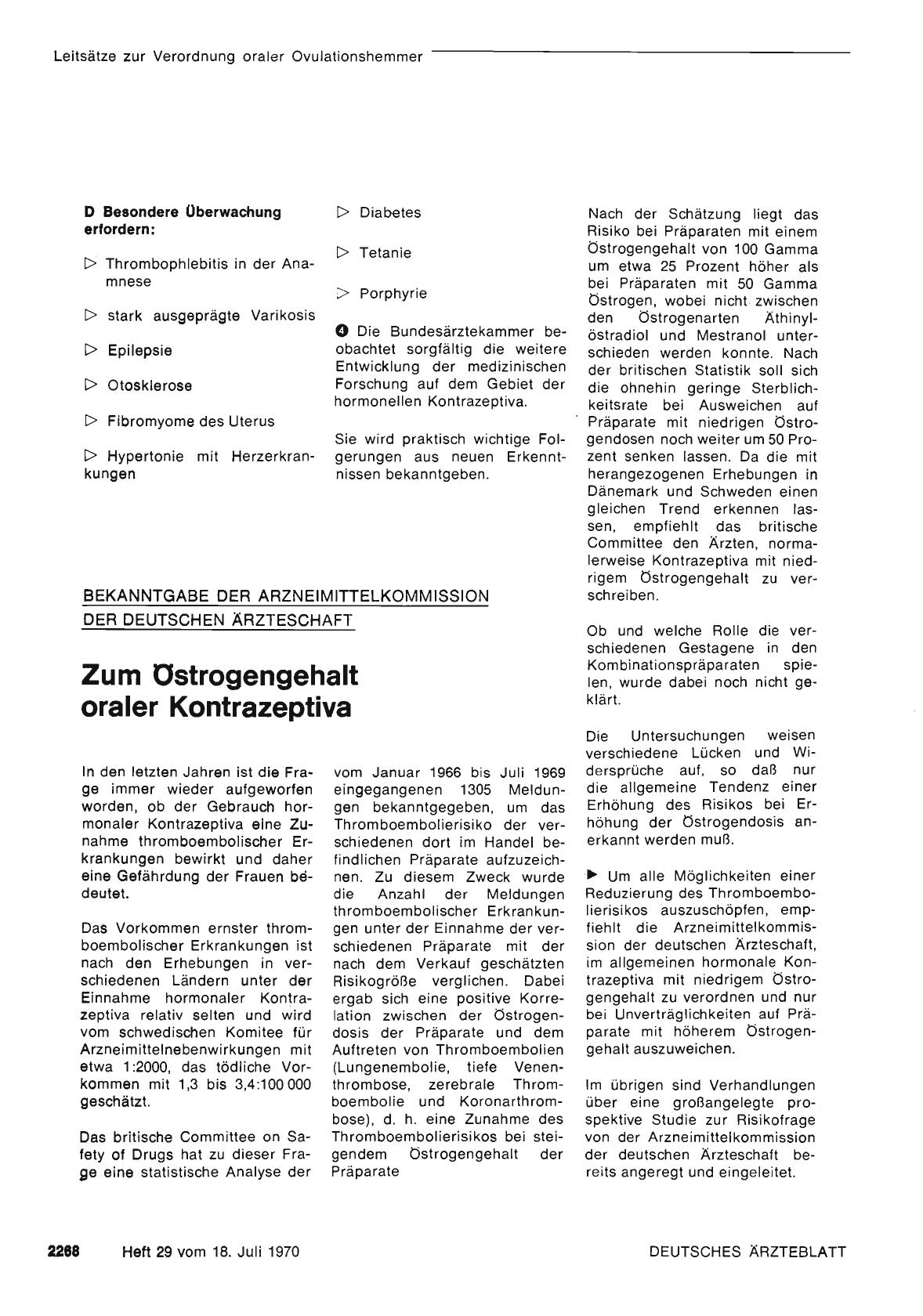 Vorschauseite 1: BEKANNTGABE DER ARZNEIMITTELKOMMISSION DER DEUTSCHEN ÄRZTESCHAFT: Zum Östrogengehalt oraler Kontrazeptiva