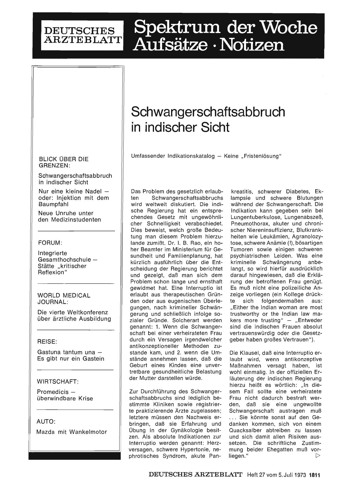 Vorschauseite 1: Schwangerschaftsabbruch in indischer Sicht: Umfassender Indikationskatalog — Keine „Fristenlösung"