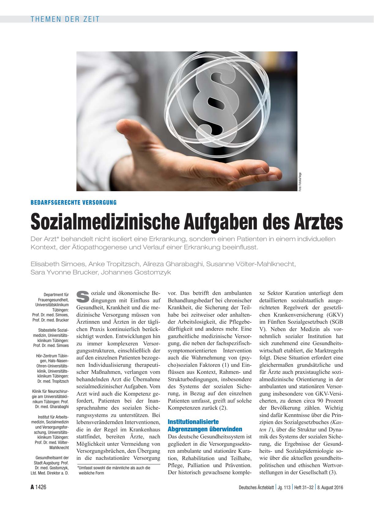 Vorschauseite 1: Bedarfsgerechte Versorgung: Sozialmedizinische Aufgaben des Arztes