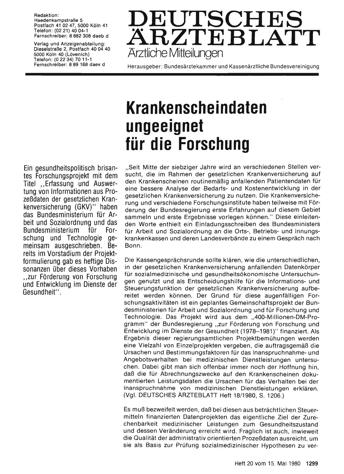 Vorschauseite 1: Krankenscheindaten ungeeignet für die Forschung