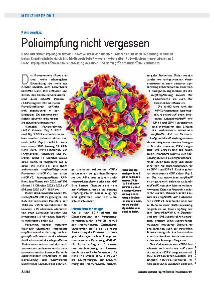 Vorschauseite 1: Poliomyelitis: Polioimpfung nicht vergessen