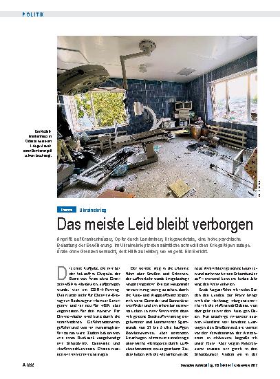 Vorschauseite 1: Ukrainekrieg: Das meiste Leid bleibt verborgen