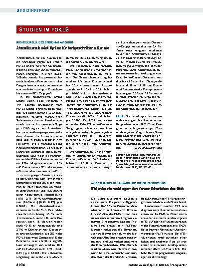 Vorschauseite 1: Nichtkleinzelliges Bronchialkarzinom: Atezolizumab wird Option für fortgeschrittene Tumore