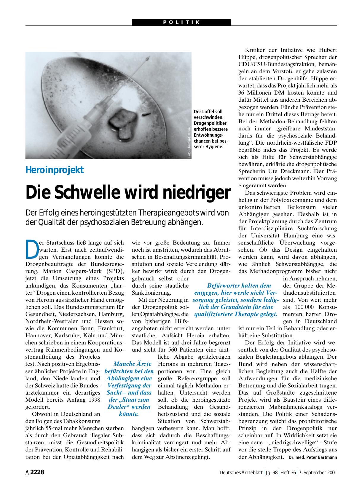 Vorschauseite 1: Heroinprojekt: Die Schwelle wird niedriger