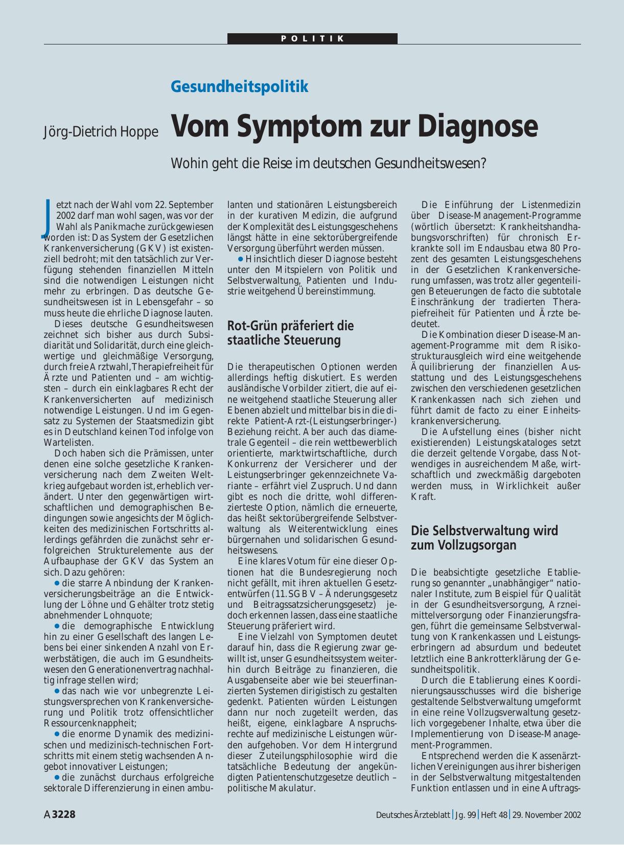 Vorschauseite 1: Gesundheitspolitik: Vom Symptom zur Diagnose