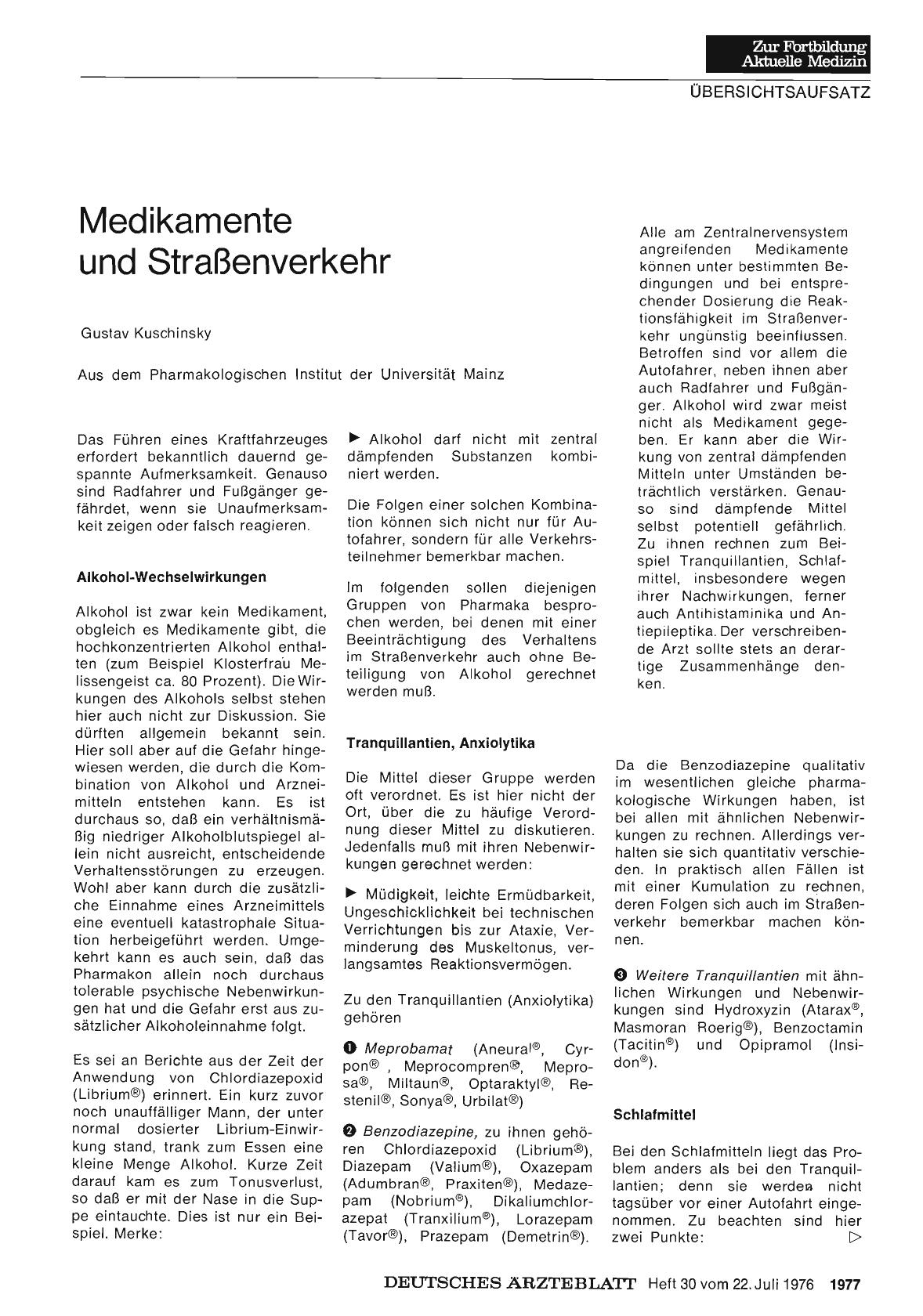 Vorschauseite 1: Medikamente und Straßenverkehr
