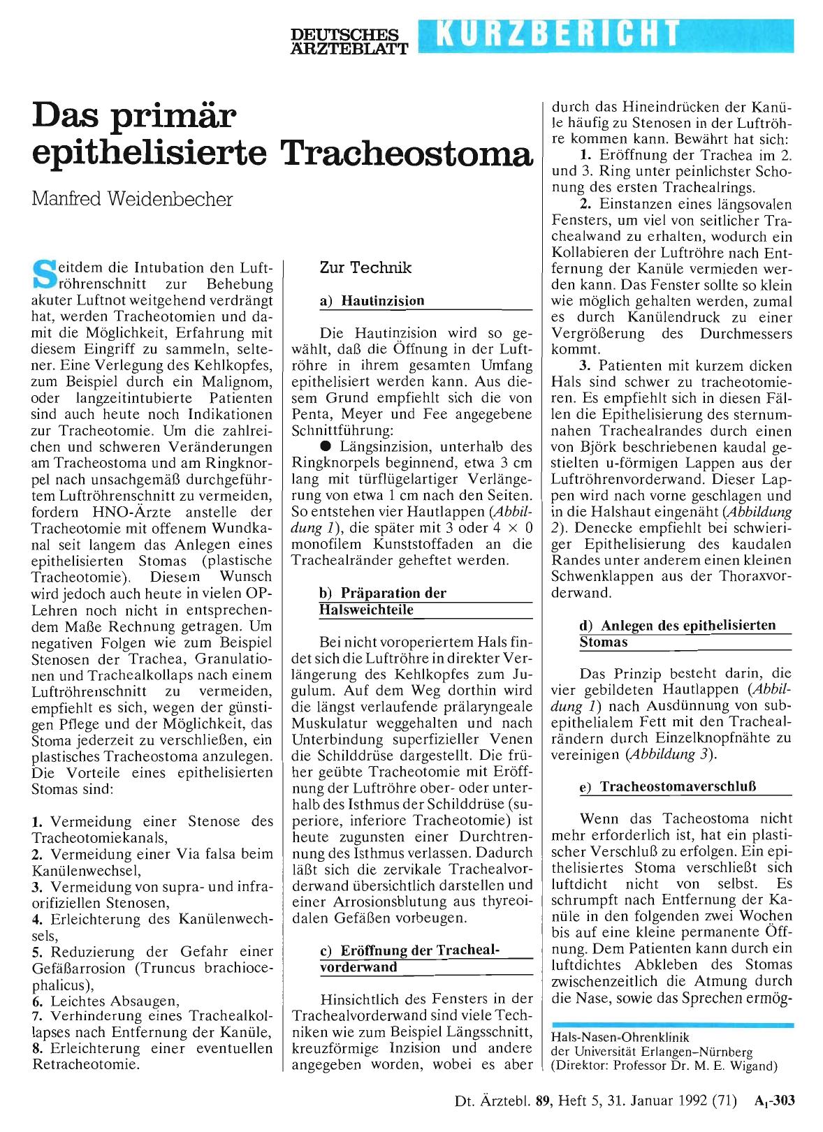 Vorschauseite 1: Das primär epithelisierte Tracheostoma