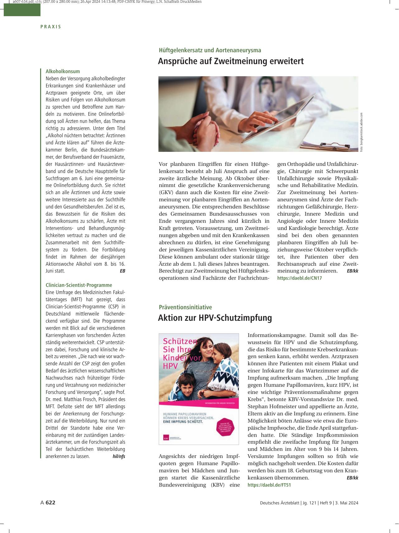 Vorschauseite 1: Präventionsinitiative: Aktion zur HPV-Schutzimpfung