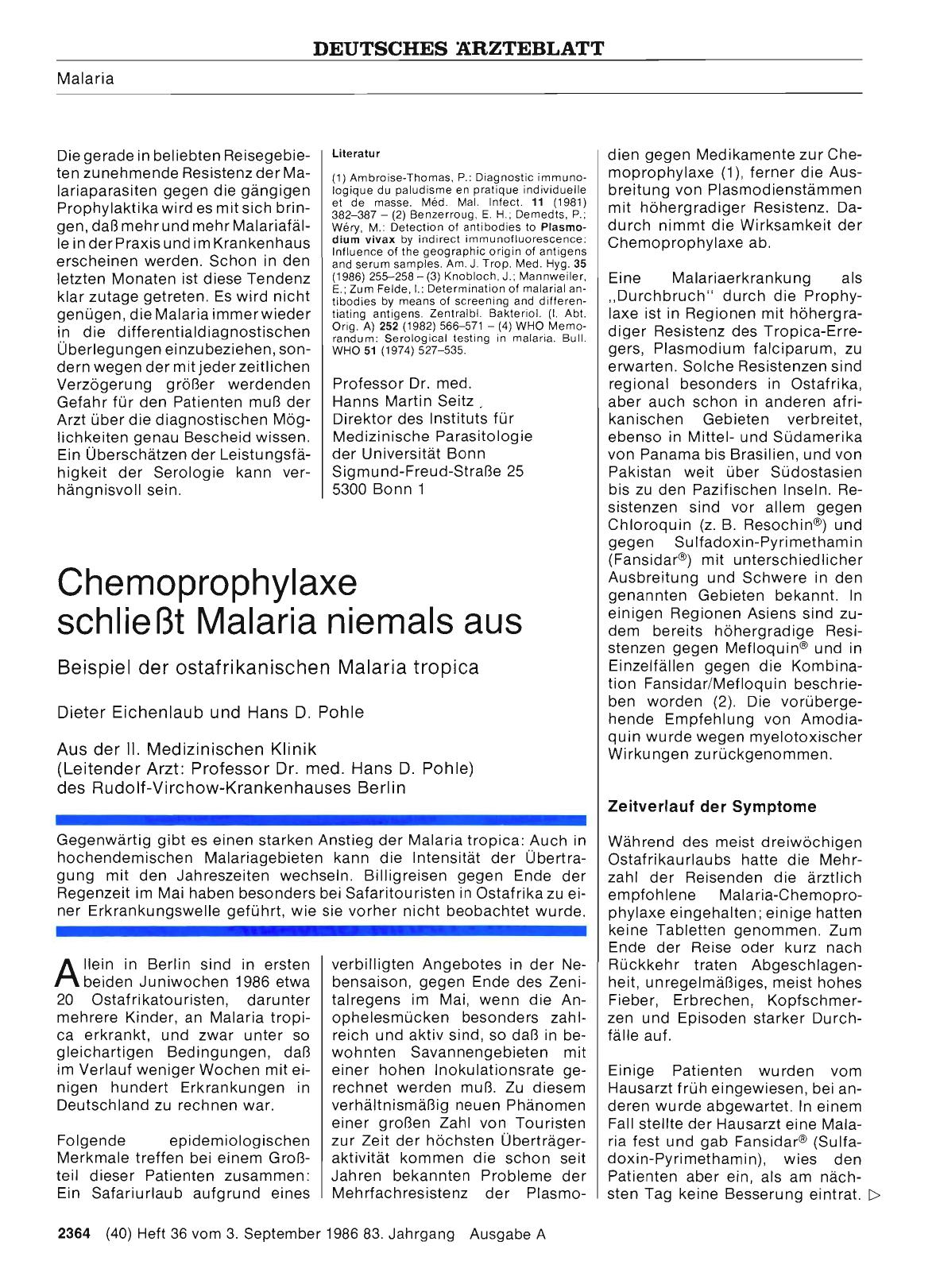 Vorschauseite 1: Chemoprophylaxe schließt Malaria niemals aus