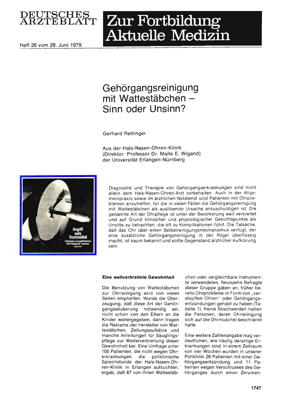 Vorschauseite 1: Gehörgangsreinigung mit Wattestäbchen — Sinn oder Unsinn?