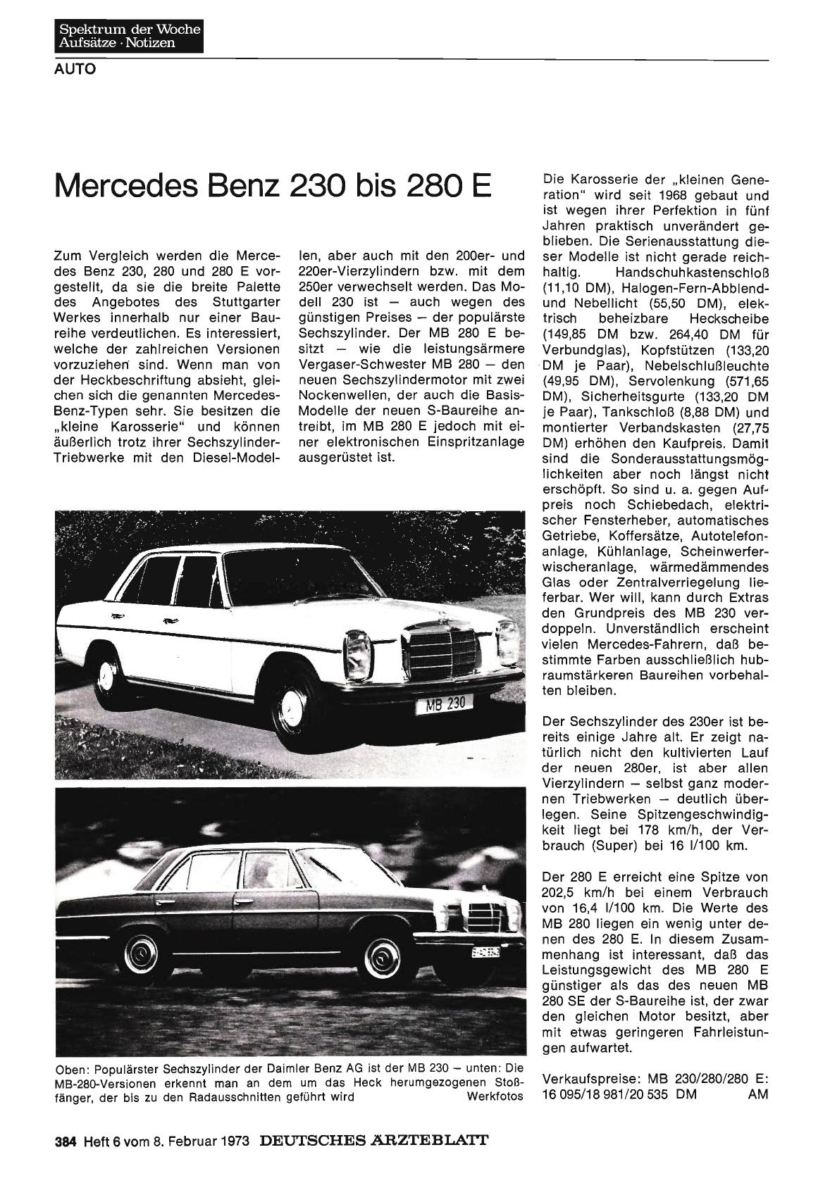 Vorschauseite 1: Mercedes Benz 230 bis 280 E