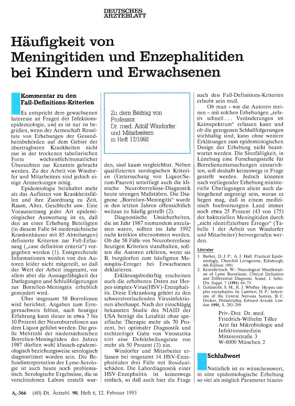 Vorschauseite 1: Häufigkeit von Meningitiden und Enzephalitiden bei Kindern und Erwachsenen: Kommentar zu den Fall-Definitions-Kriterien