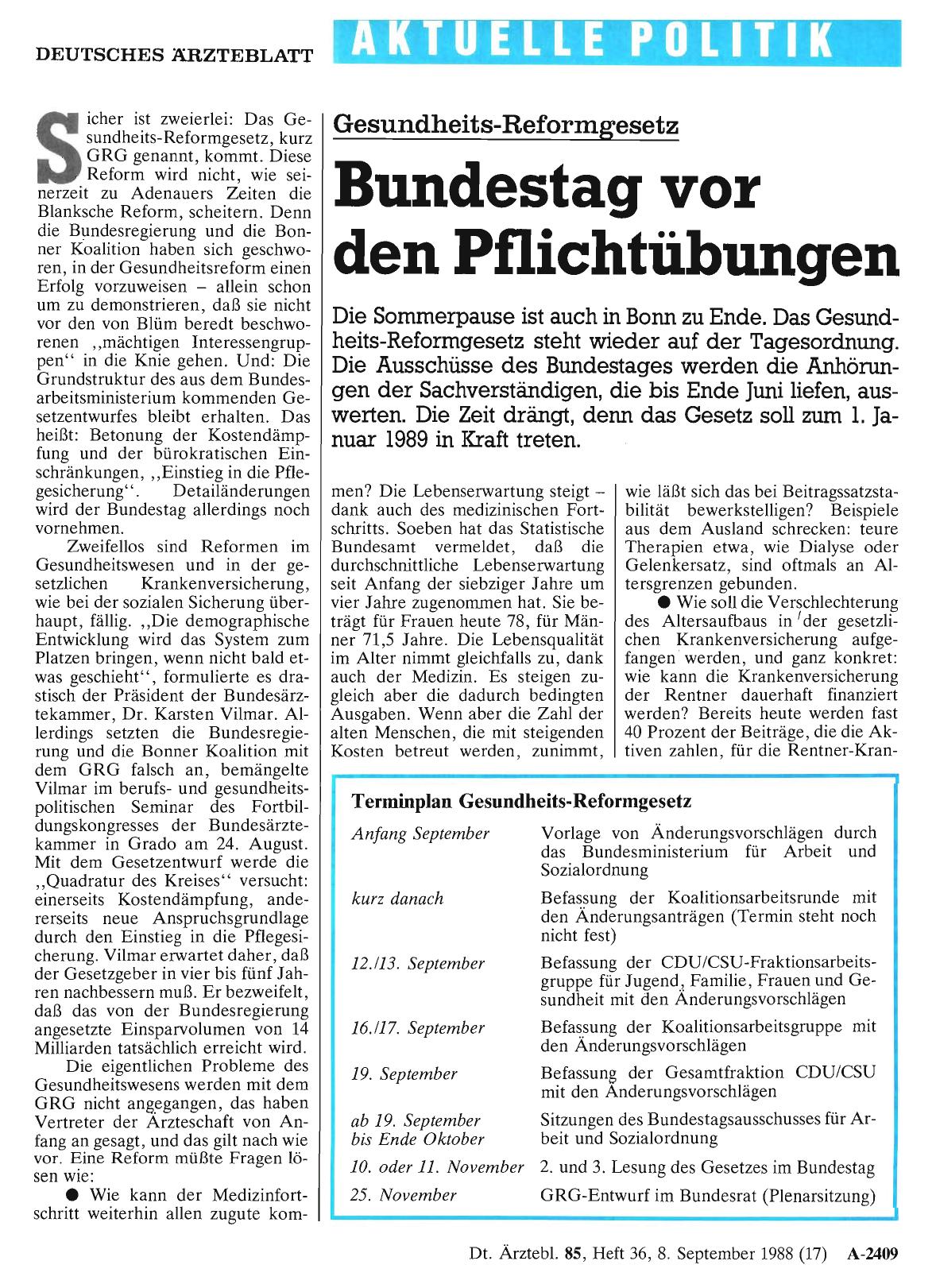 Vorschauseite 1: Gesundheits-Reformgesetz: Bundestag vor den Pflichtübungen