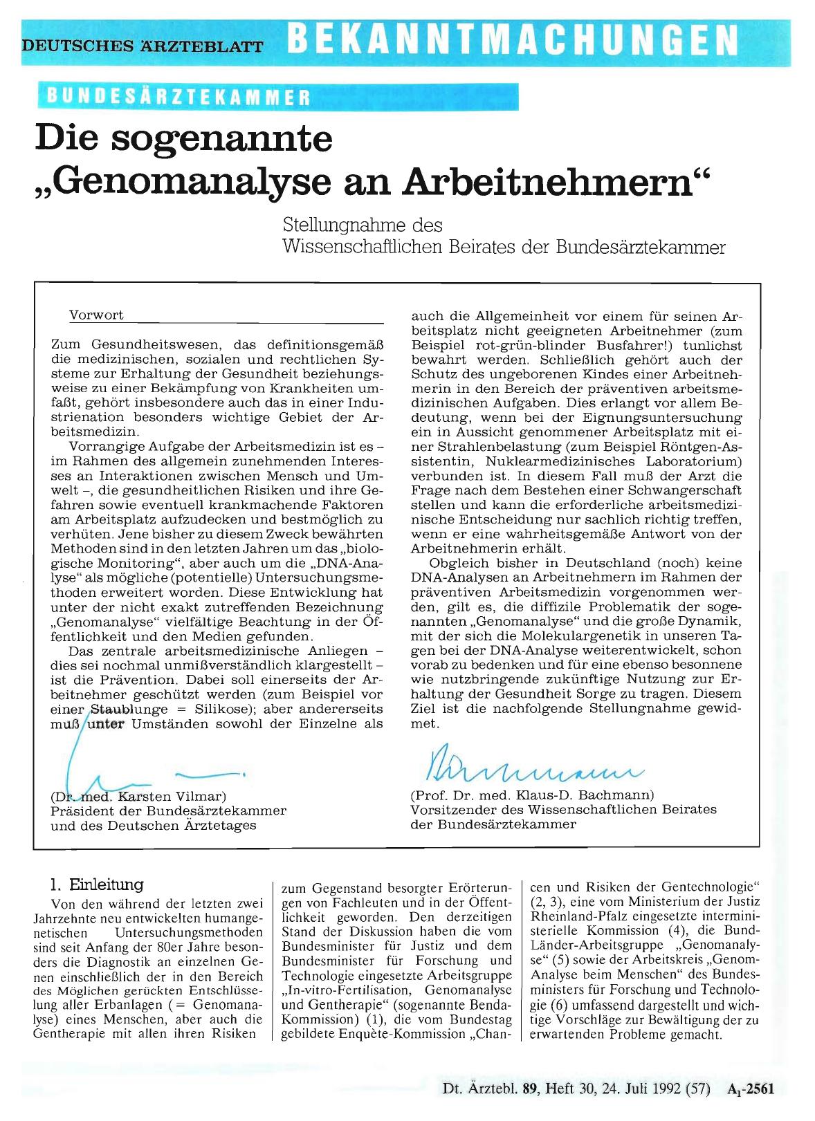 Vorschauseite 1: Die sogenannte „Genomanalyse an Arbeitnehmern“