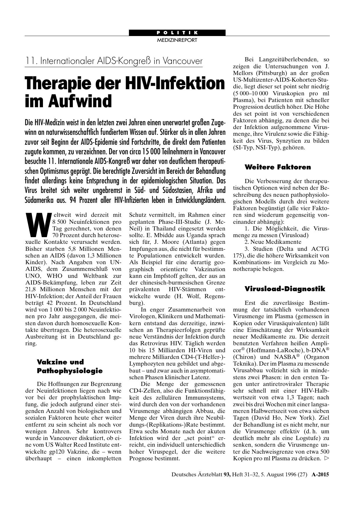 Vorschauseite 1: Antiretrovirale Therapieoptionen Juli 1996