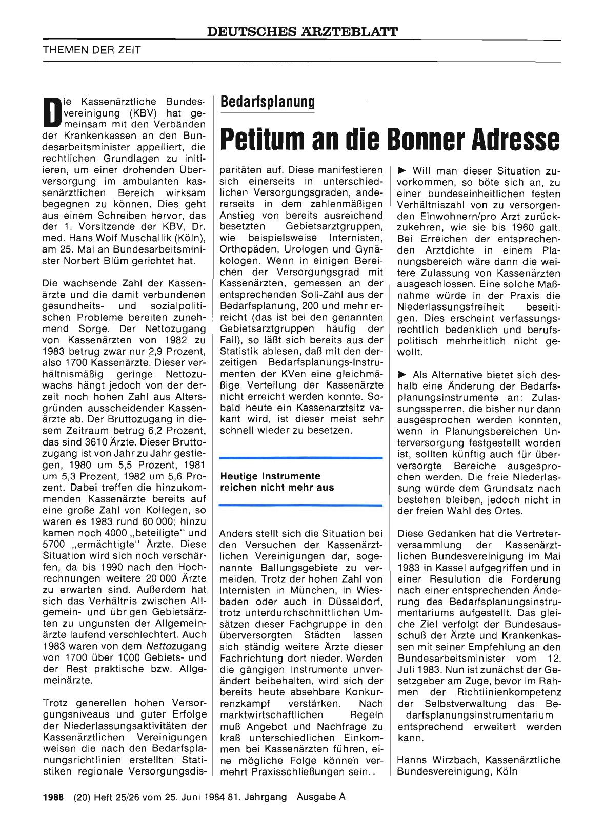 Vorschauseite 1: Bedarfsplanung: Petitum an die Bonner Adresse