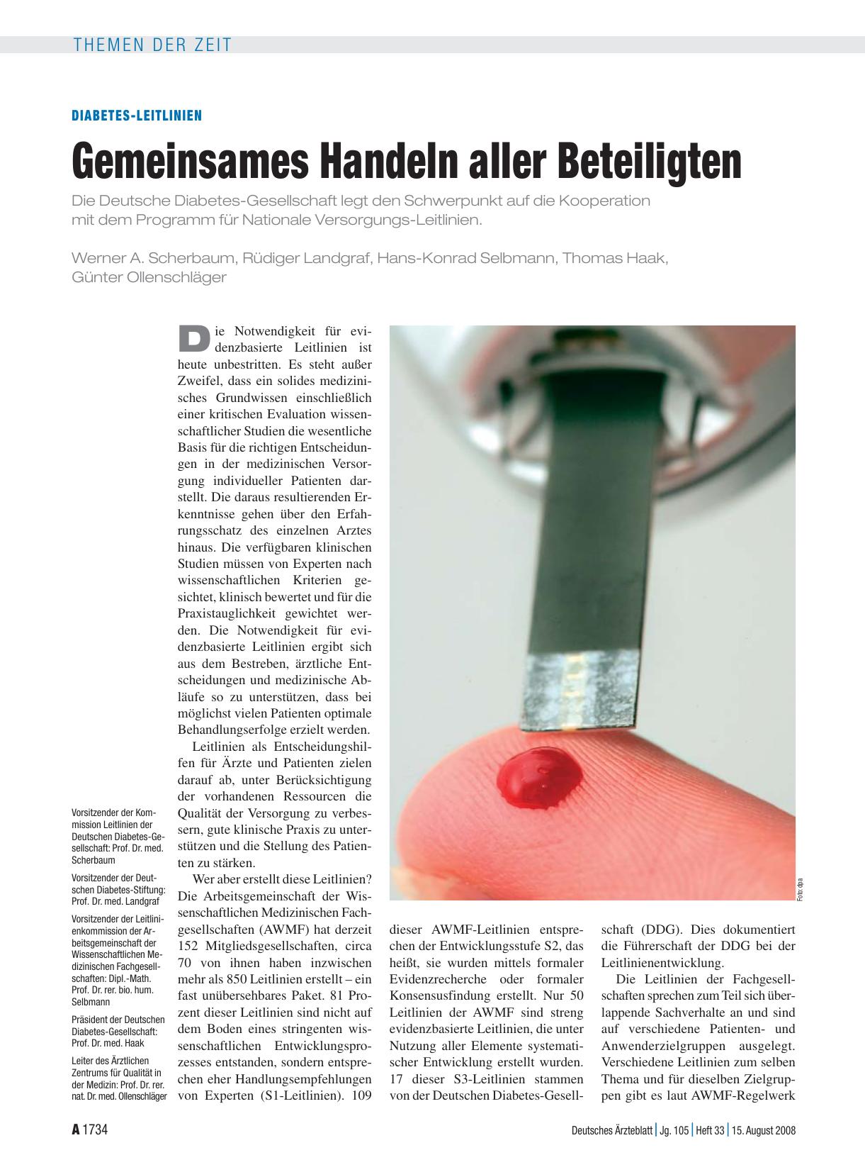 Vorschauseite 1: Diabetes-Leitlinien: Gemeinsames Handeln aller Beteiligten