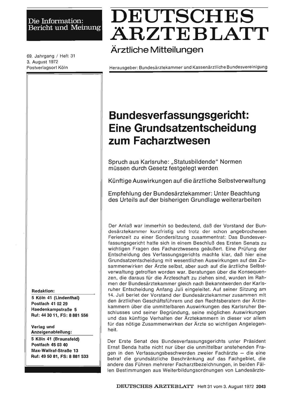 Vorschauseite 1: Bundesverfassungsgericht: Eine Grundsatzentscheidung zum Facharztwesen