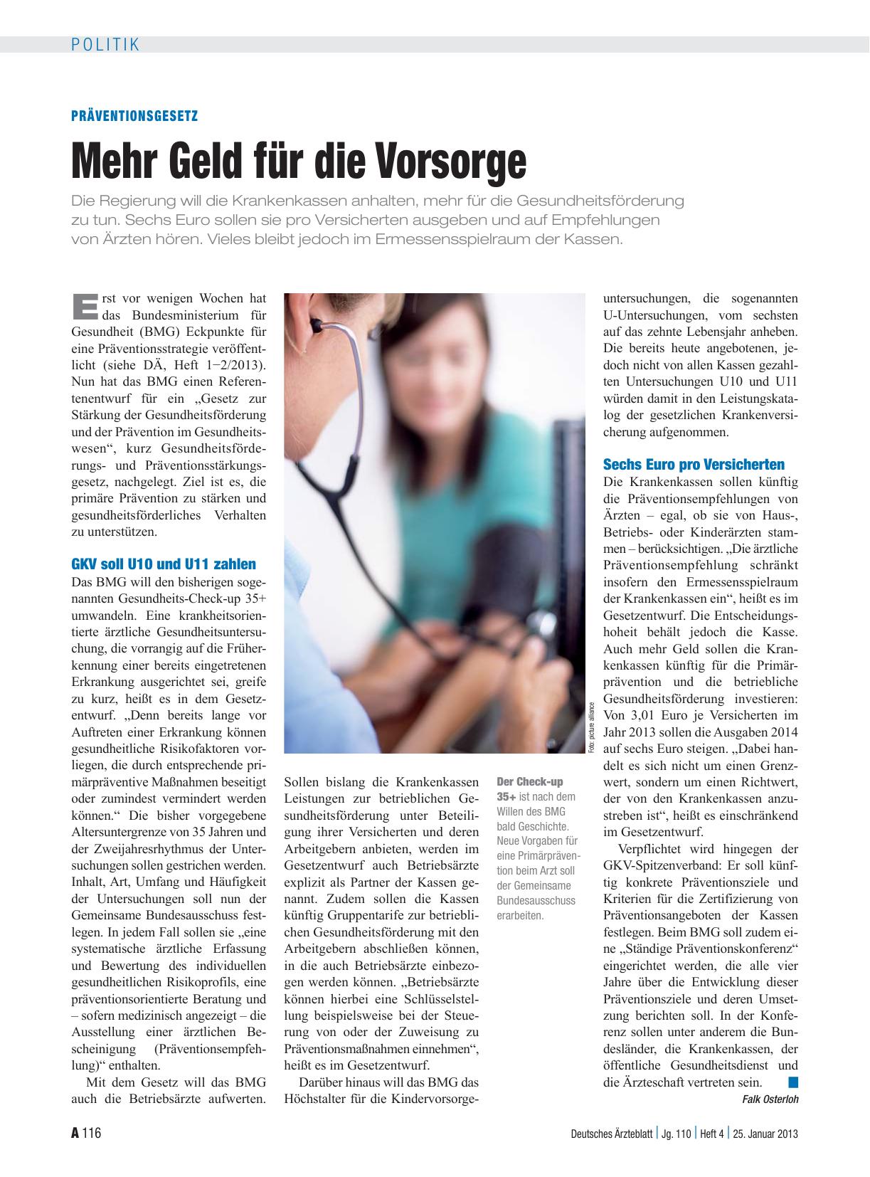 Vorschauseite 1: Präventionsgesetz: Mehr Geld für die Vorsorge