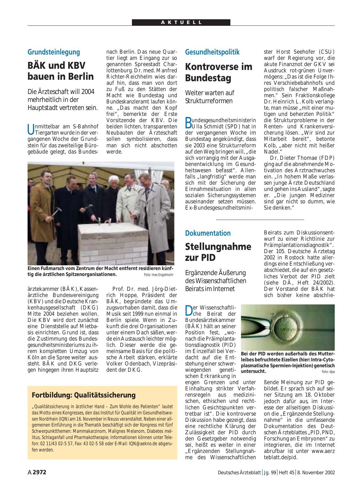 Vorschauseite 1: Gesundheitspolitik: Kontroverse im Bundestag