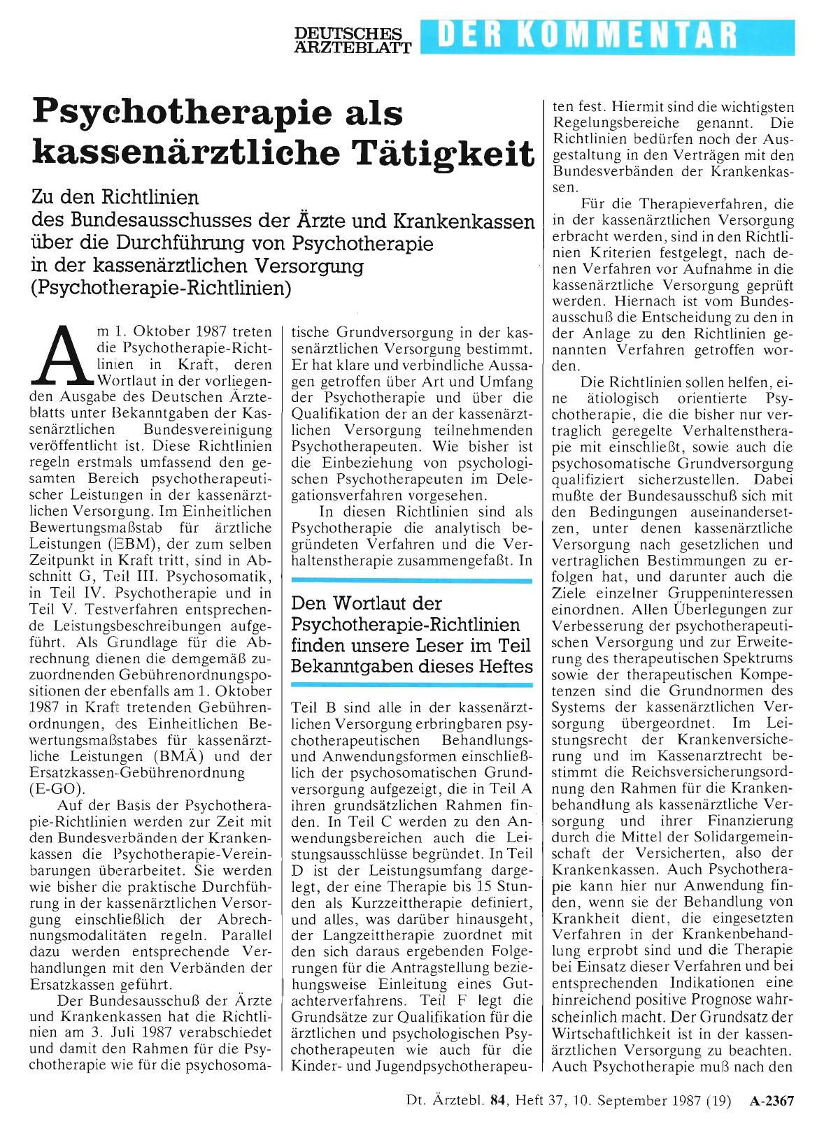 Vorschauseite 1: Psychotherapie als kassenärztliche Tätigkeit