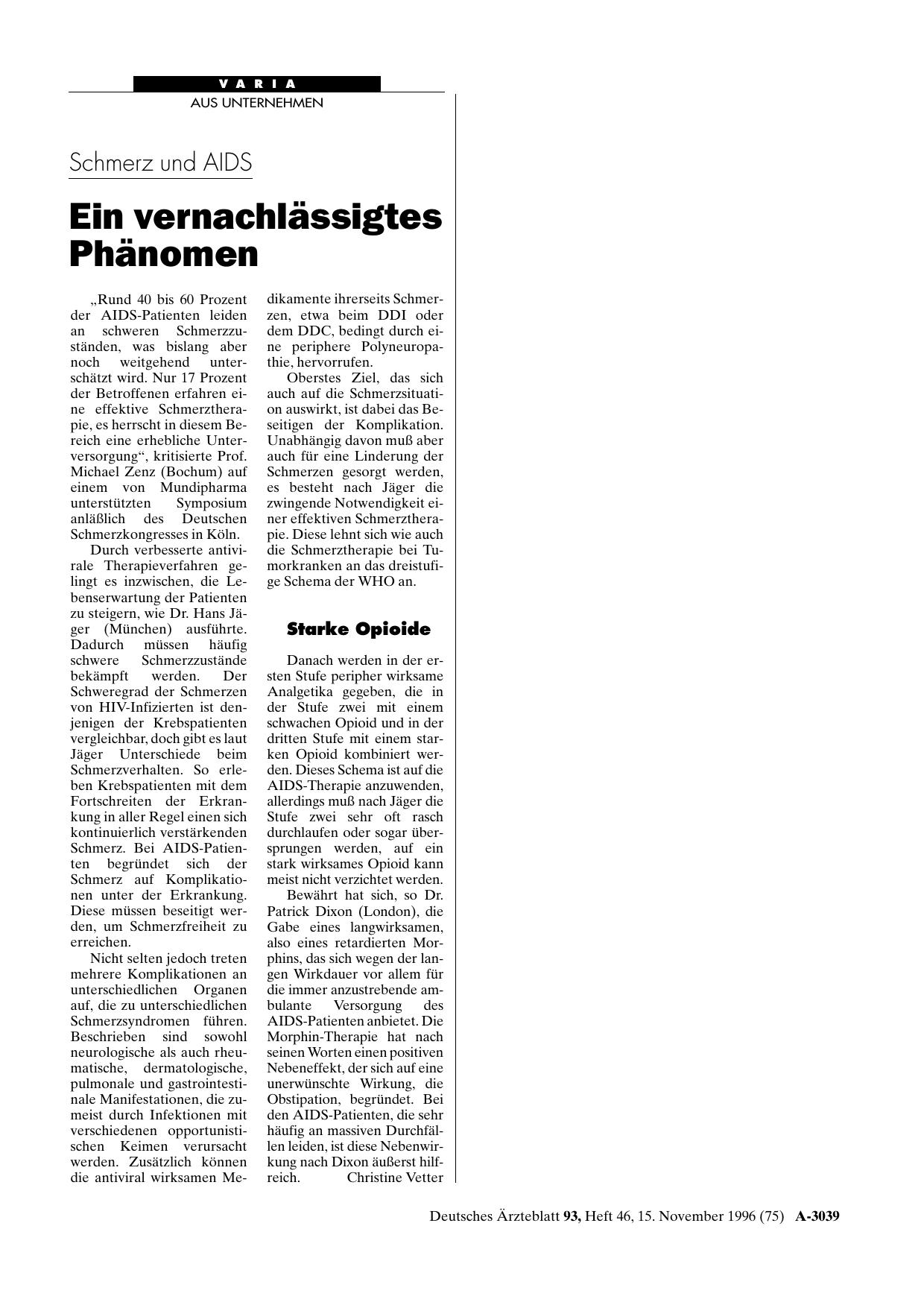 Vorschauseite 1: Schmerz und AIDS: Ein vernachlässigtes Phänomen