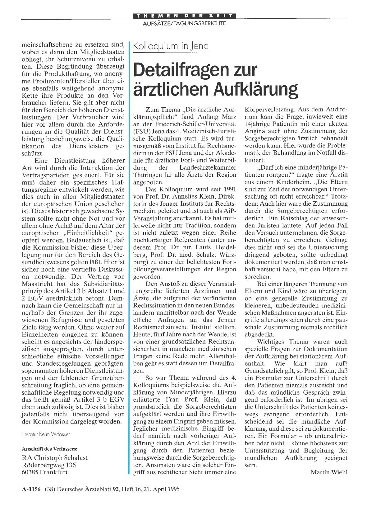 Vorschauseite 1: Kolloquium in Jena: Detailfragen zur ärztlichen Aufklärung