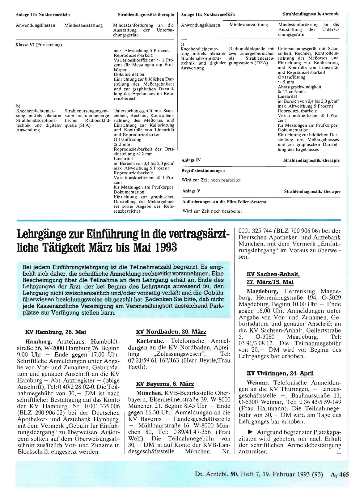 Vorschauseite 1: Lehrgänge zur Einführung in die vertragsärztHche Tätigkeit März bis Mai 1993