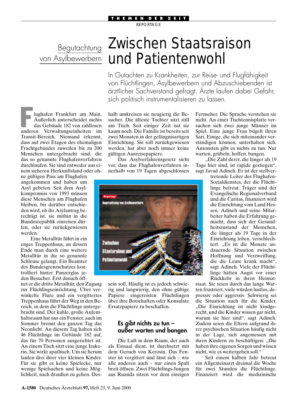 Vorschauseite 1: Begutachtung von Asylbewerbern: Zwischen Staatsraison und Patientenwohl