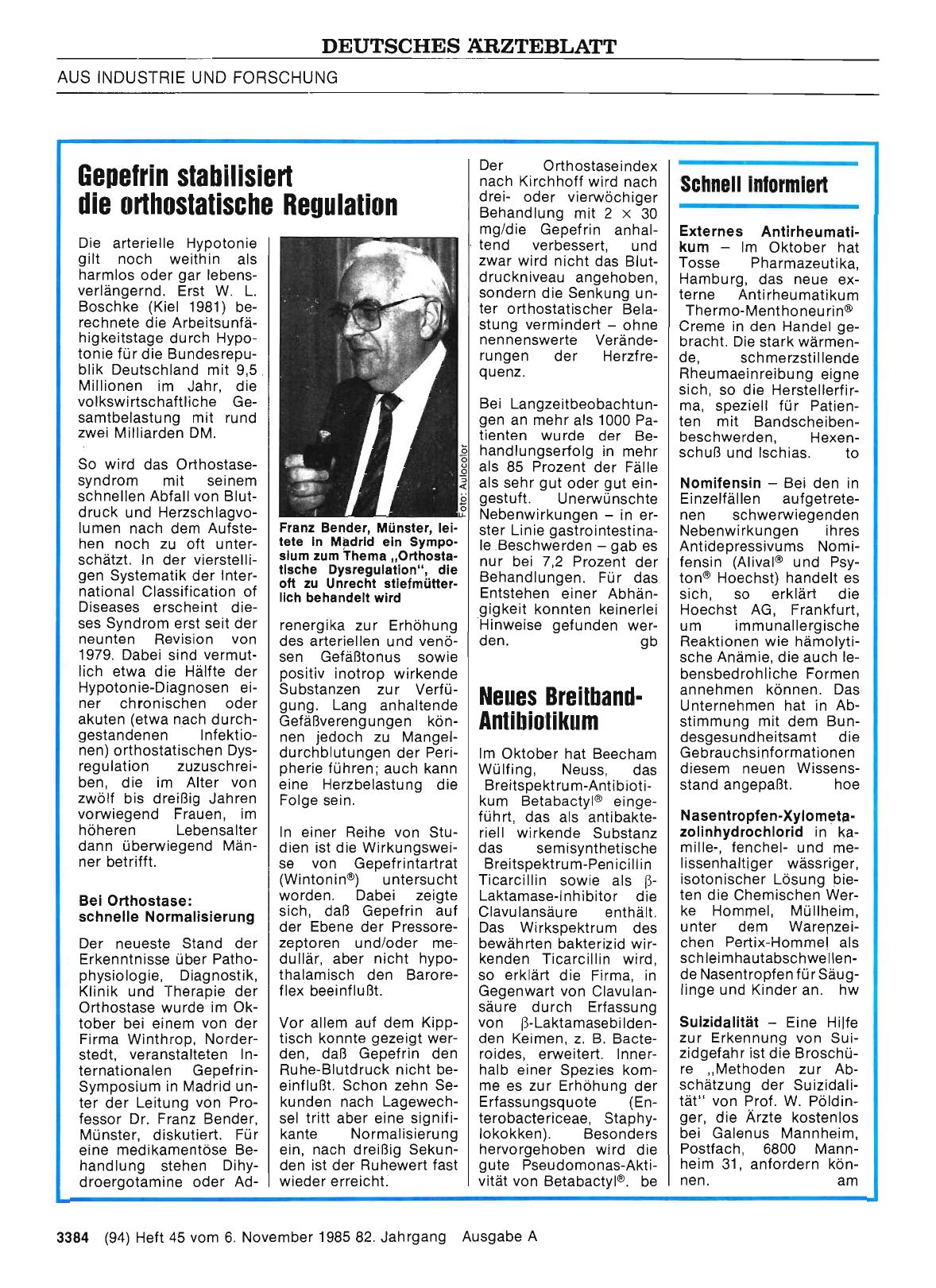 Vorschauseite 1: Gepefrin stabilisiert die orthostatische Regulation