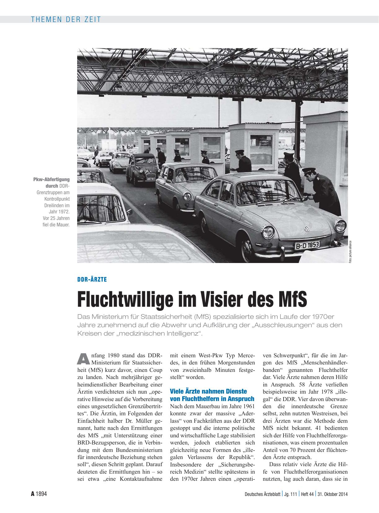 Vorschauseite 1: DDR-Ärzte: Fluchtwillige im Visier des MfS