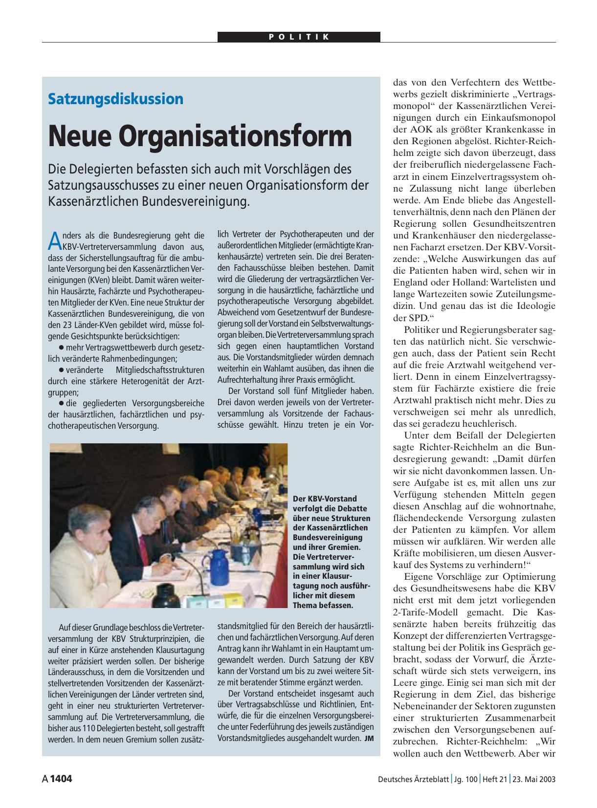 Vorschauseite 1: Satzungsdiskussion: Neue Organisationsform