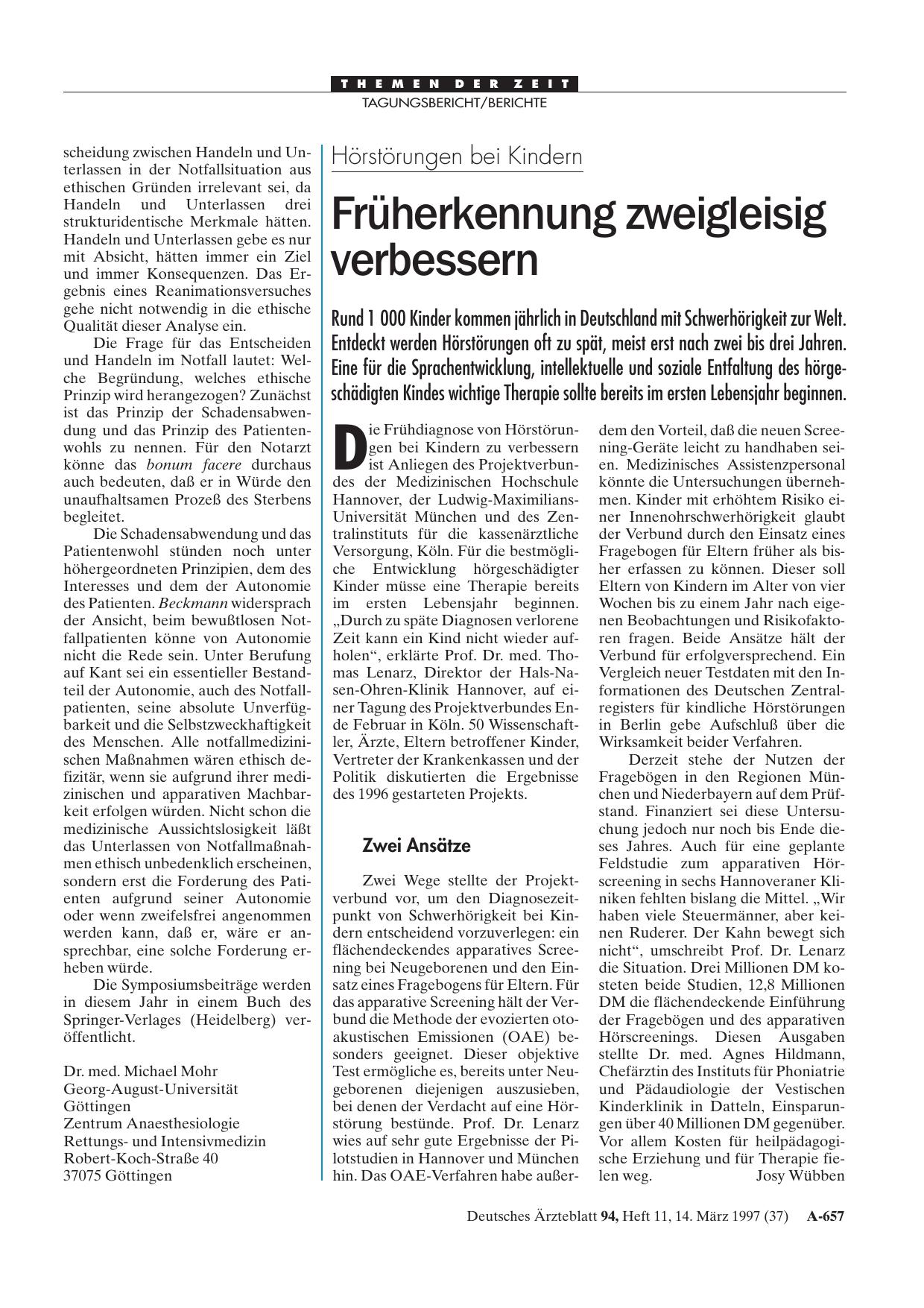 Vorschauseite 1: Hörstörungen bei Kindern: Früherkennung zweigleisig verbessern